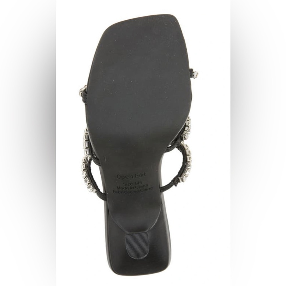 OPEN EDIT SPARKLING CRYSTALS STRAPPY DAPHNE HEEL SANDALS BLACK 8 MEDIUM - Picture 5 of 8
